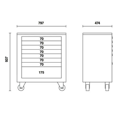 Beta Modulo cassettiera mobile con 8 cassetti per arredo officina