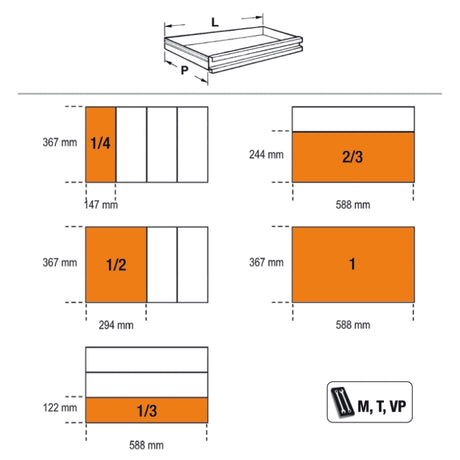 Beta Modulo cassettiera mobile con 8 cassetti per arredo officina