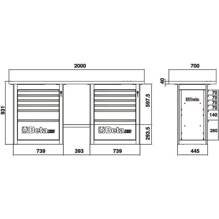 Beta Banco da lavoro "Endurance" con 2 cassettiere da 6 cassetti