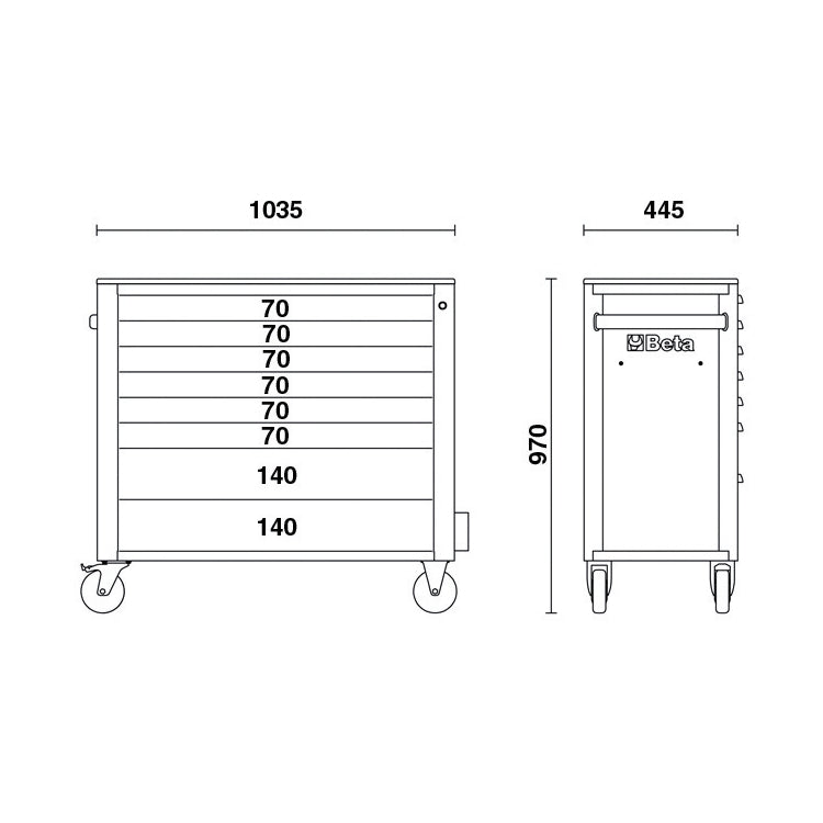 Beta Cassettiera porta attrezzi 8 cassetti, con sistema antiribaltamento, modello lungo