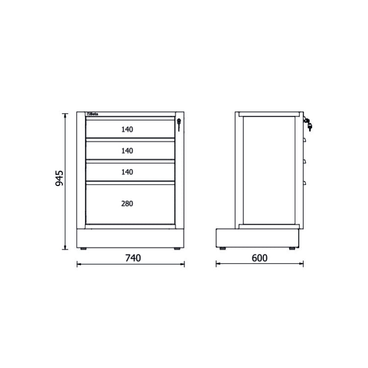 Beta Modulo fisso con 4 cassetti per arredo officina RSC50