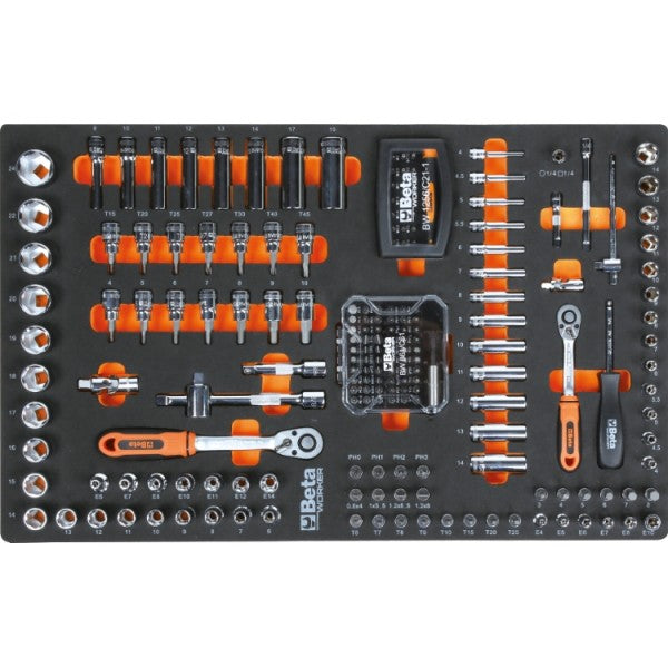 Beta Cassettiera mobile con nove cassetti, con sistema antiribaltamento, modello lungo, e assortimento di 487 utensili