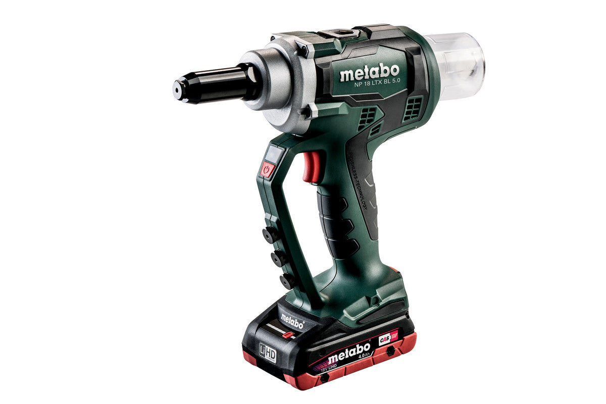 Metabo Rivettatrice a batteria NP 18 LTX BL 5.0 18V 2x4Ah LIHD Caricabatteria ASC 55 metaBOX 145 L