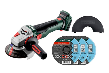 Metabo Smerigliatrice angolare a batteria Set WB 18 LTX BL 15-125 Quick 18V Scatola di cartone con freno ghiera autoserrante 3 x Novorapid + carter di protezione per troncare