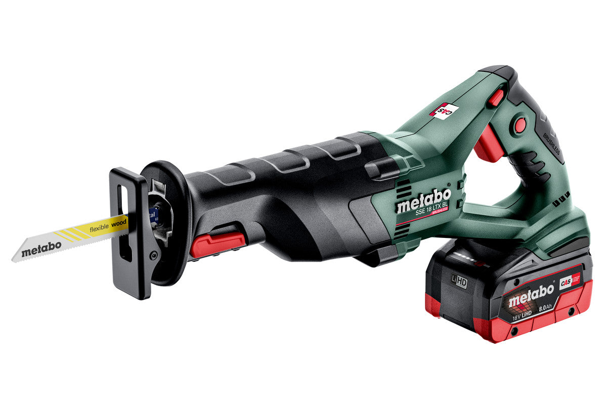 Metabo Sega diritta a batteria SSE 18 LTX BL 18V 2x8Ah LiHD Caricabatteria ASC 145 metaBOX 145 L