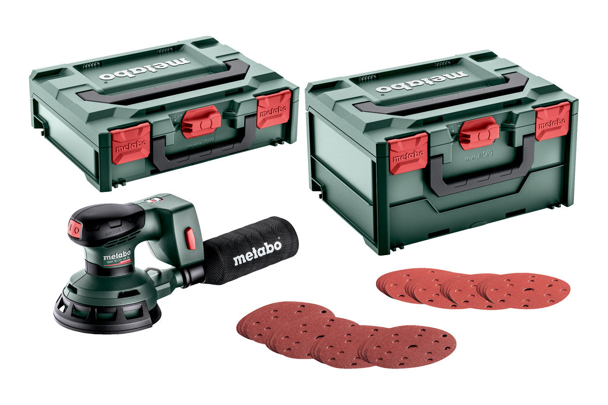 Metabo Levigatrice roto-orbitale a batteria SXA 18 LTX 125 BL Set 18V metaBOX 215 con 100 fogli abrasivi autoaderenti