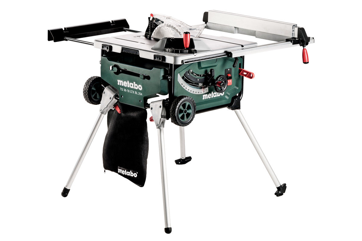 Metabo Sega circolare da banco a batteria TS 36-18 LTX BL 254 18V Scatola di cartone con cavalletto-basamento e funzione trolley