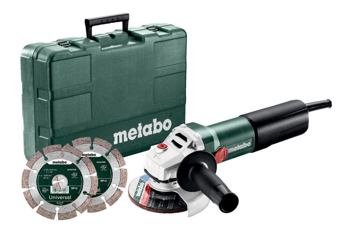 Metabo Smerigliatrice angolare WQ 1100-125 Set Valigetta in plastica- con 2 dischi diamantati per troncare, ghiera autoserrante